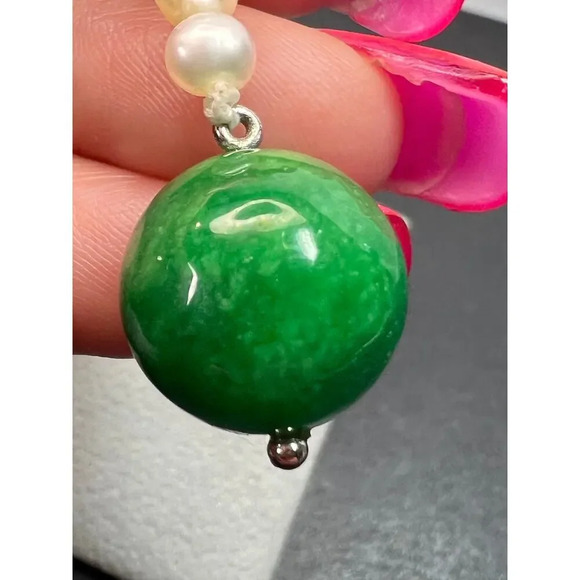 Green Jade flowers and pearl sterling silver earrings - Picture 6 of 11